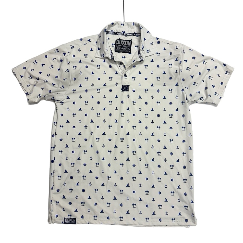 DIXXON Men’s Sea Legs Party Polo. Blue, White L - Picture 2 of 8